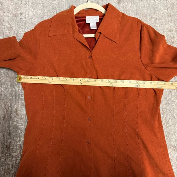 Worthington Vintage Top Womens Rust Faux Suede Button Front Western Buckstitch - Picture 6 of 8
